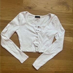 White button down ribbed long sleeve